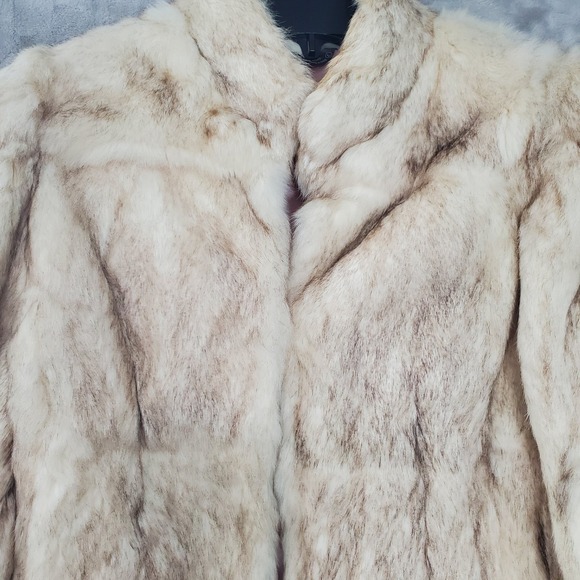 Vintage Dyed Rabbit Fur Coat Womens L Beige Cream Made in Hong Kong Satin Lined - Picture 2 of 12